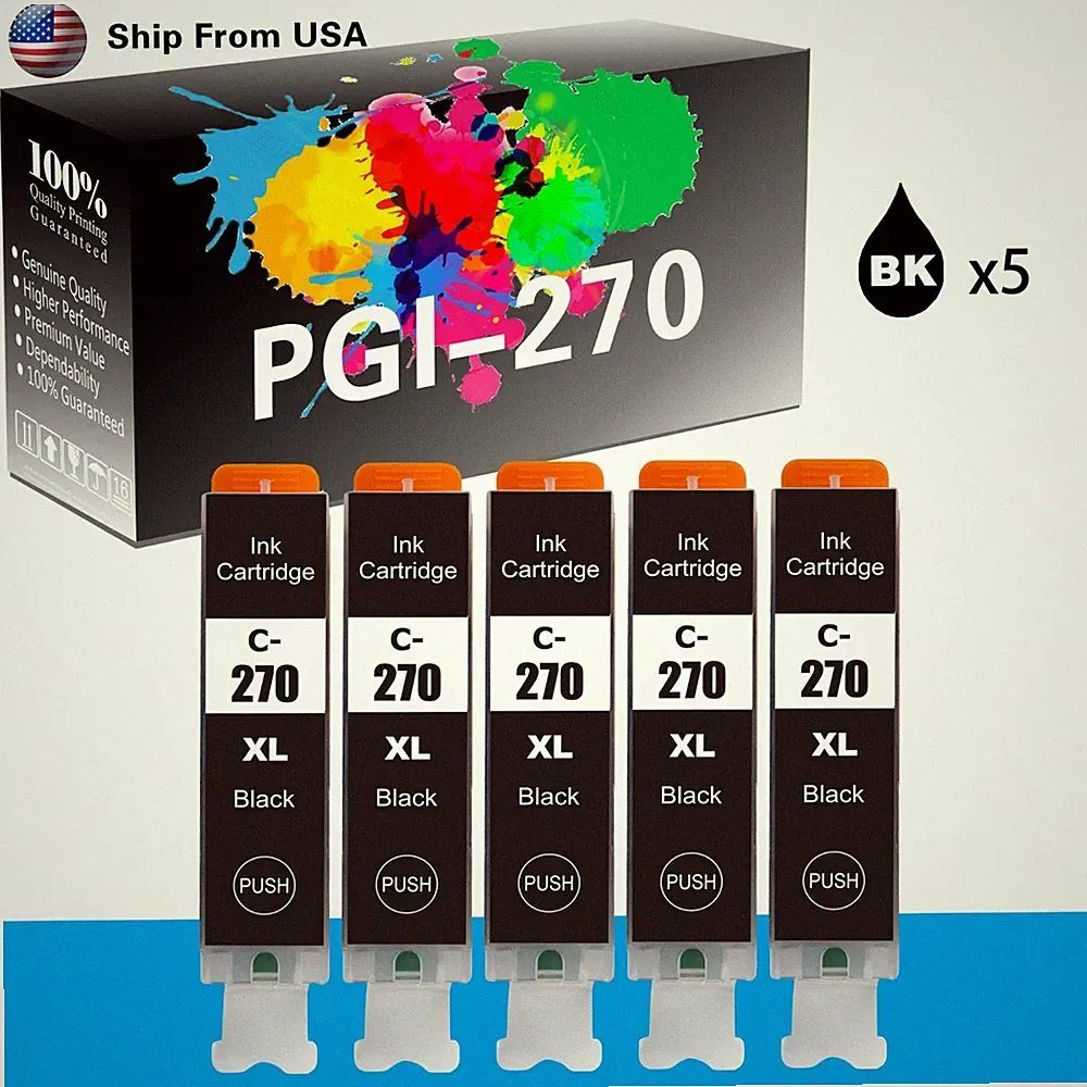 5PK PGI270 BK Ink Cartridge PGI270XL for PIXMA TS9020 TS8020 Printer