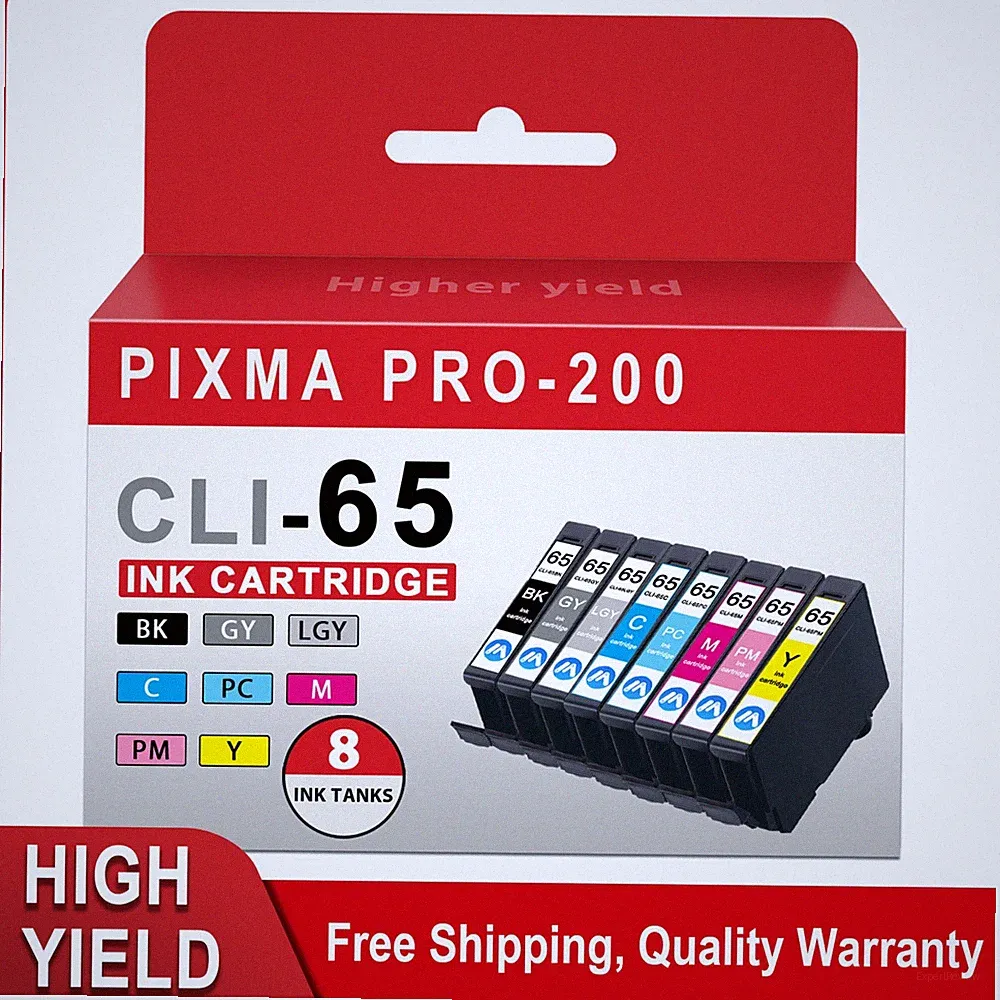 CLI-65 Ink 8-Color Set with Chip Replacement for Canon PIXMA PRO-200 Ink