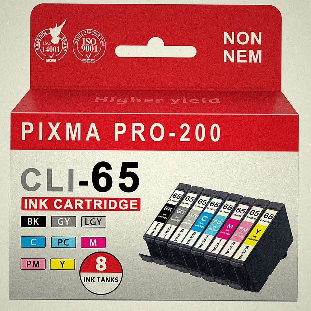 CLI65 CLI-65 Ink Cartridge 8-Color Set with Chip for Canon PIXMA PRO-200 Ink