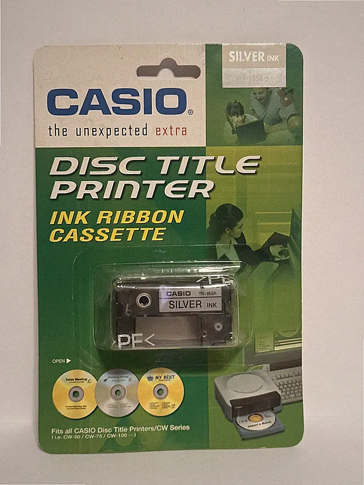 Genuine Casio Disc Title Printer Ink Ribbon Cassette Cartridge Silver TR-18SR-s