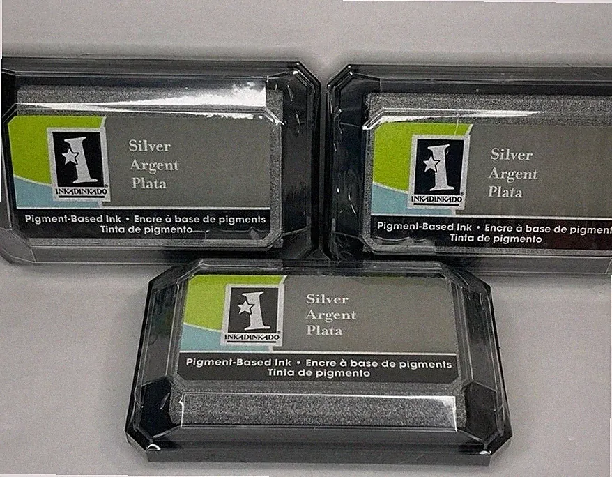 Inkadinkado Pigment Based Ink Stamp Pad Silver Set of 3 Crafts MUST be Heat Set