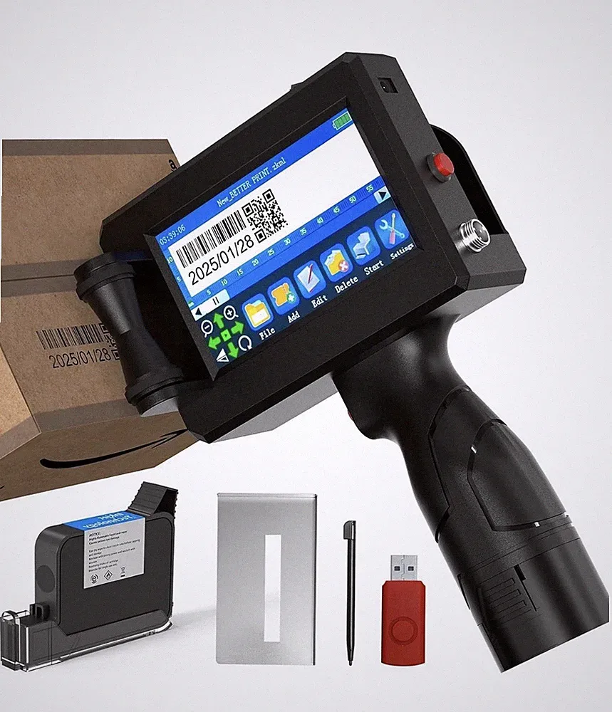 Portable handheld inkjet printer with quick-drying ink and multi-languagesupport