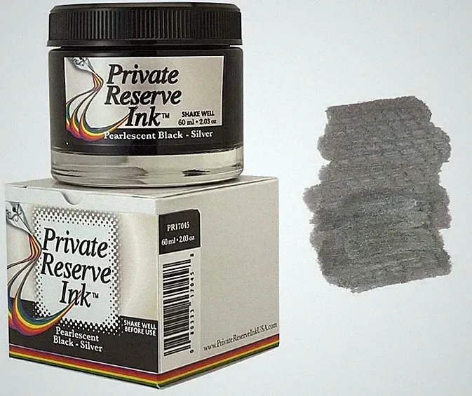 Private Reserve Pearlescent Fountain Pen Ink Bottle, Black & Silver Shimmer